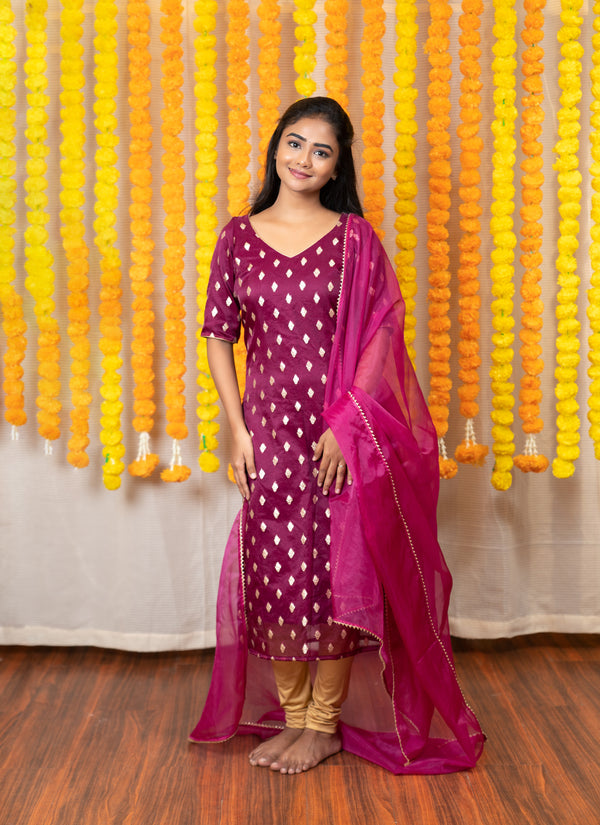 GRG - Yashodha Magenta Organza Brocade top (Kurti only) - XS only