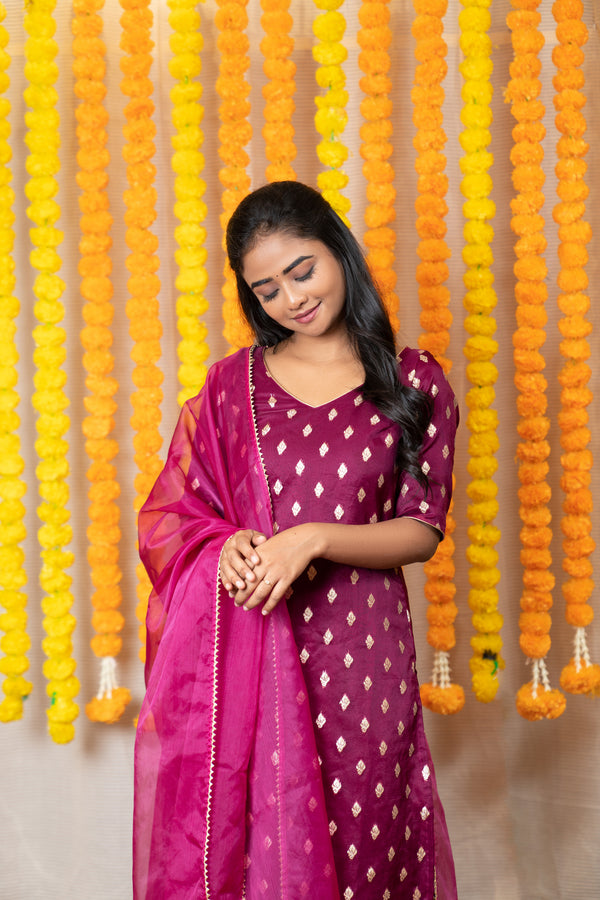 GRG - Yashodha Magenta Organza Brocade top (Kurti only) - XS only