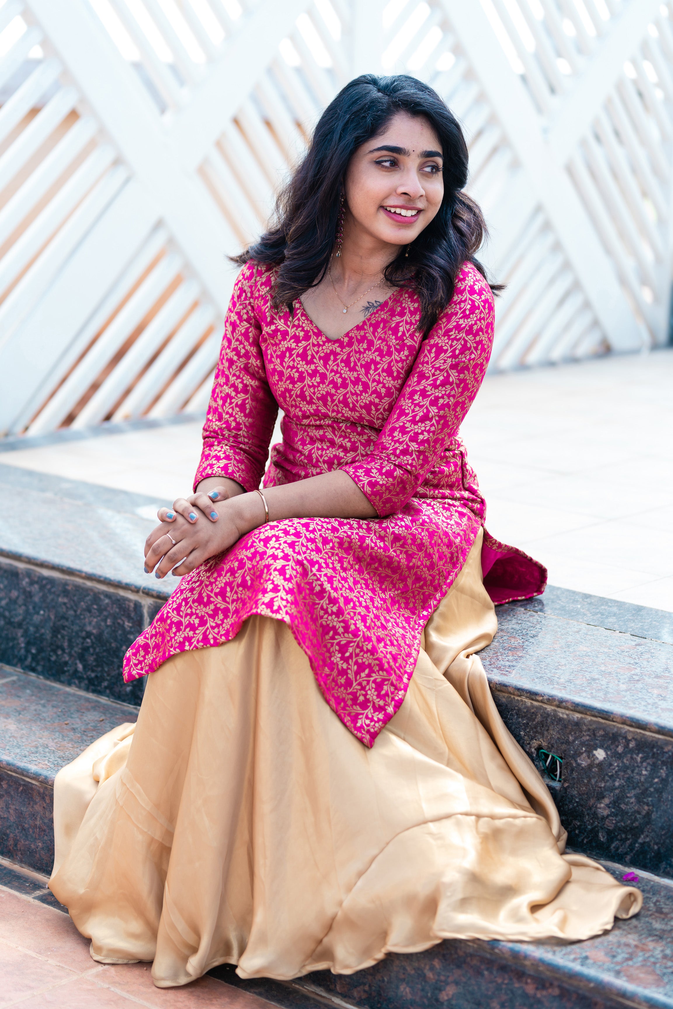 Pink Skirt And Top Ethnic Cutiekins Ethnic Solid Crop Top, Skirt