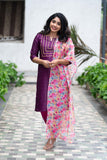 Niharika wine kurthi with pink floral dupatta (ONLY TOP)