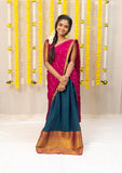 Blue Narayanapet Skirt With Magenta Half Saree