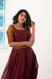 Byravi- Maroon Fine Handloom croptop skirt with Kalamkari dupatta