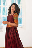 Byravi- Maroon Fine Handloom croptop skirt with Kalamkari dupatta