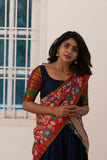 Byravi- Blue Fine Handloom croptop skirt with Kalamkari dupatta