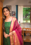 Shop Traditional Green Chanderi Zari Dots Kurti Sets Online