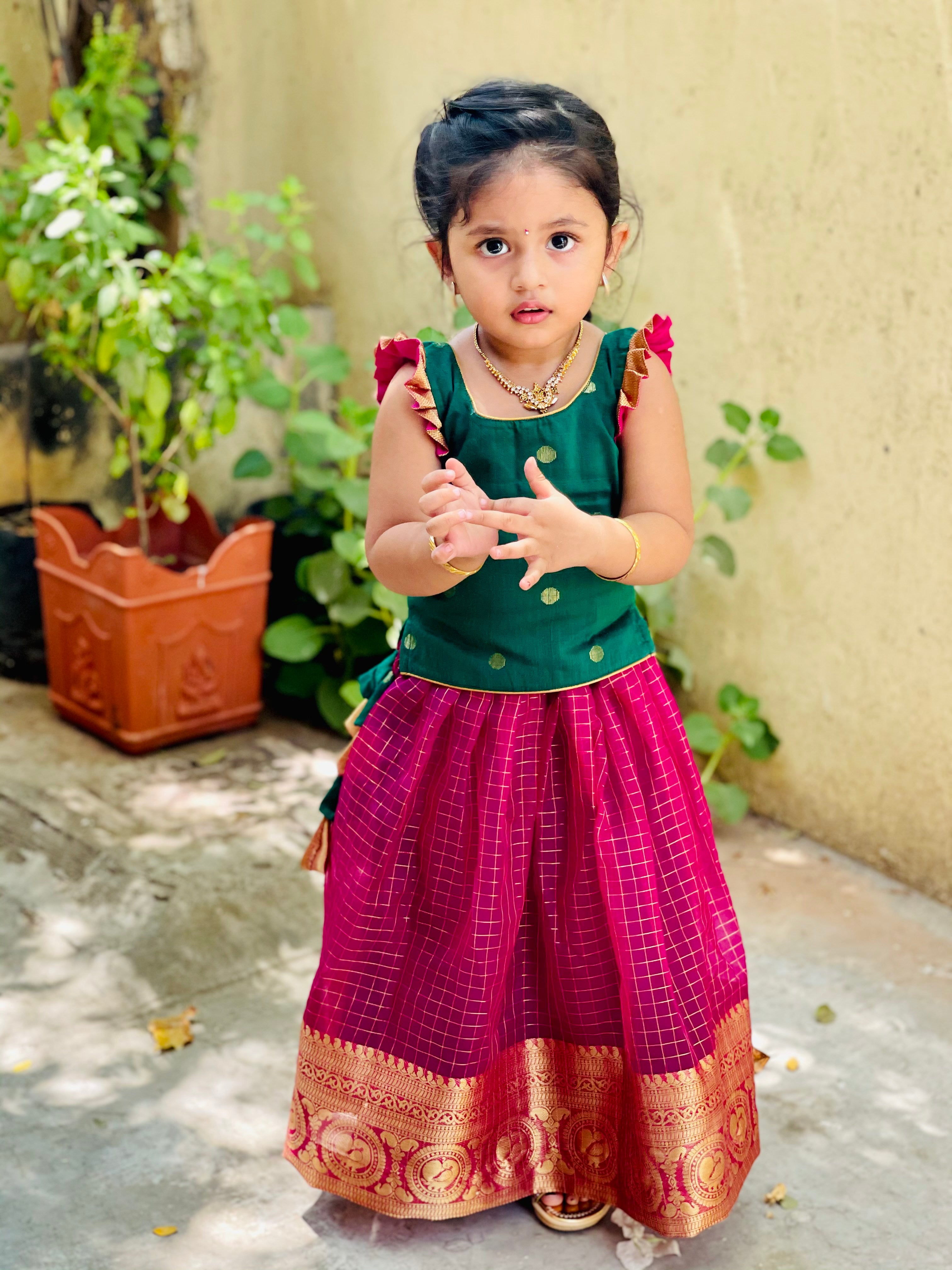 Traditional Pattu Pavadai for Girls - Checks and Colors from Ekanta
