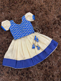 *GRG - Kids mini Blue brocade worked top with gold khadhi tissue skirt