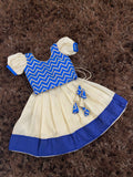 *GRG - Kids mini Blue brocade worked top with gold khadhi tissue skirt