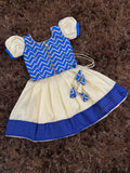 Kids mini Blue brocade worked top with gold khadhi tissue skirt
