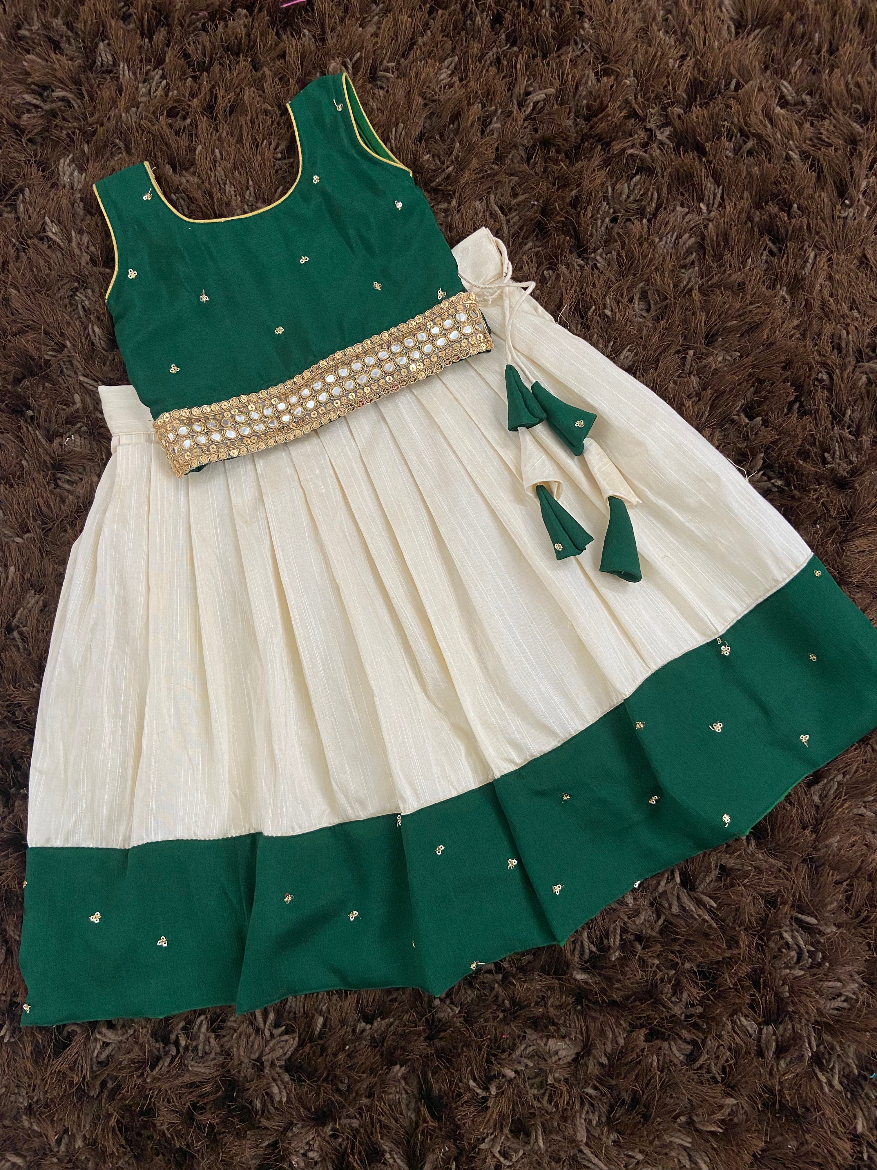 kids mini green croptop with cream skirt