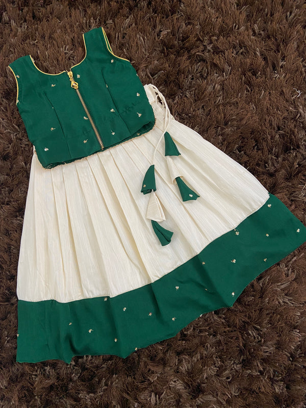 kids mini green croptop with cream skirt