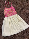 Kids mini pink banaras top with gold khadhi tissue skirt