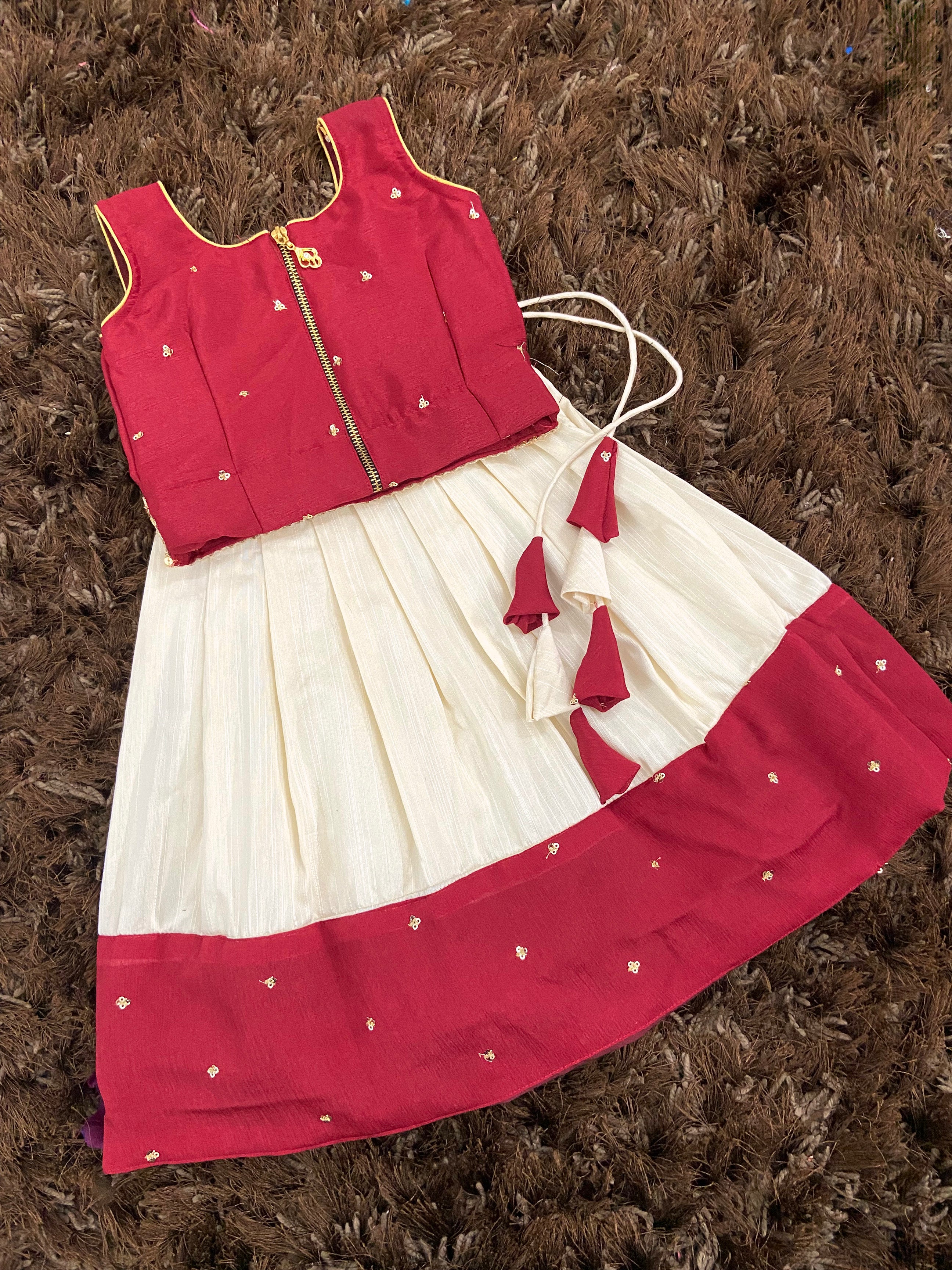 kids mini maroon croptop with cream skirt