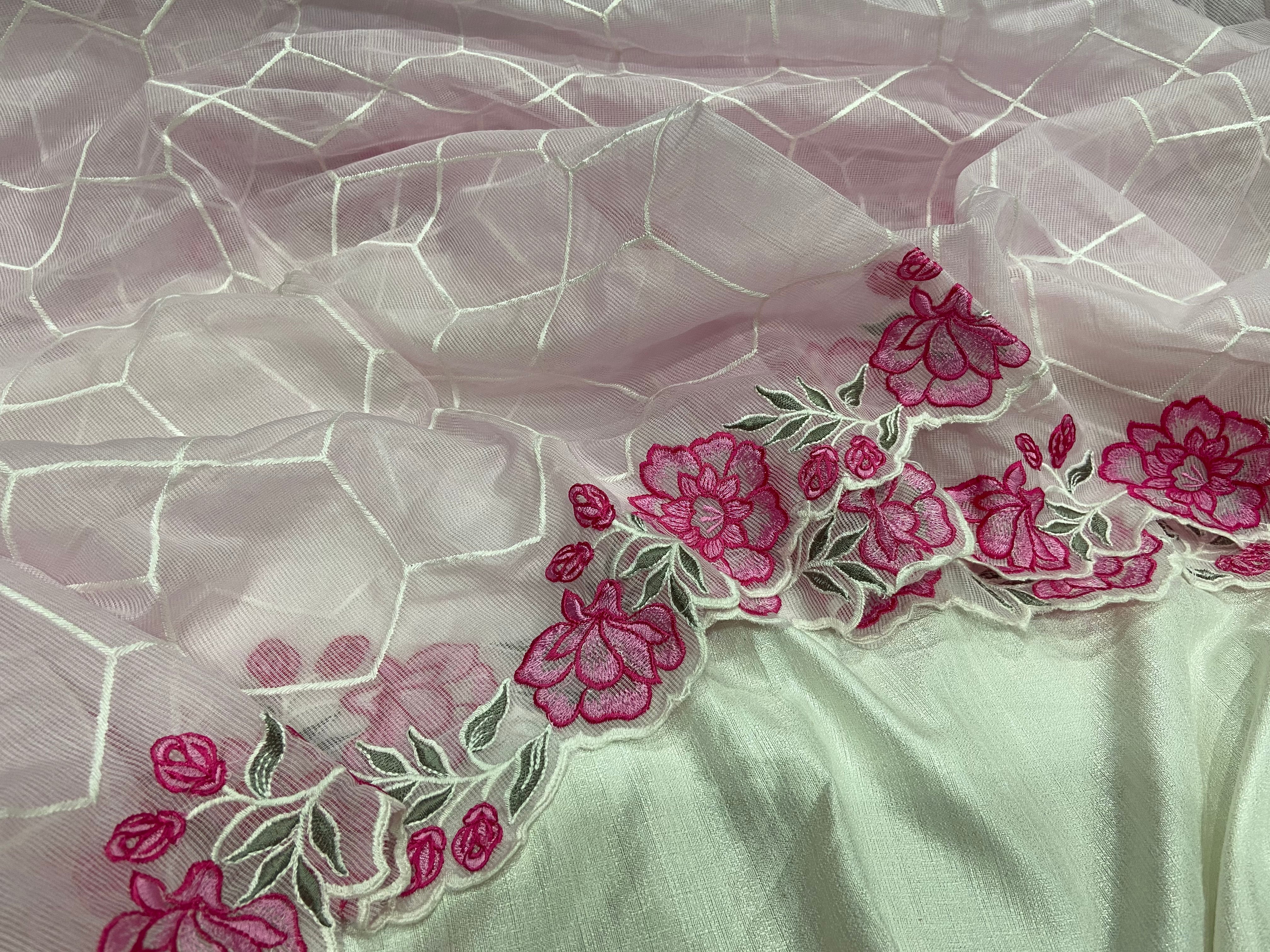Pastel Pink Embroidered Dupatta paired with white top