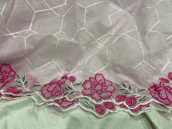 Pastel Pink Embroidered Dupatta paired with white top