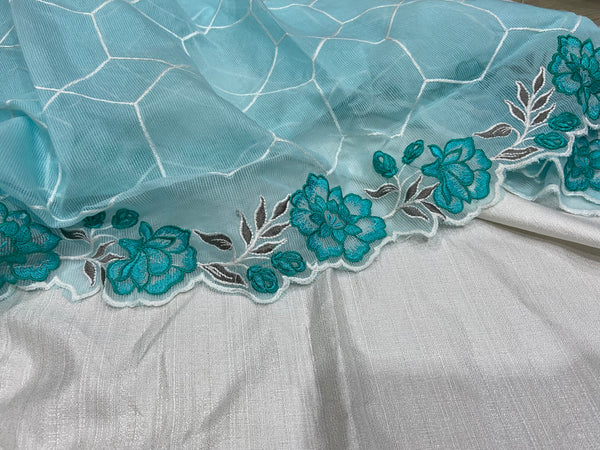 Pastel Blue Embroidered Dupatta paired with white top