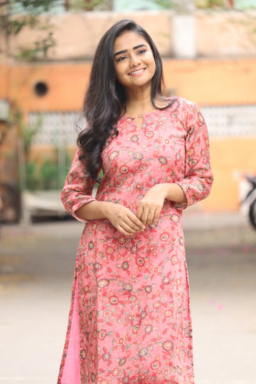 Sharnitha Peach floral kurthi