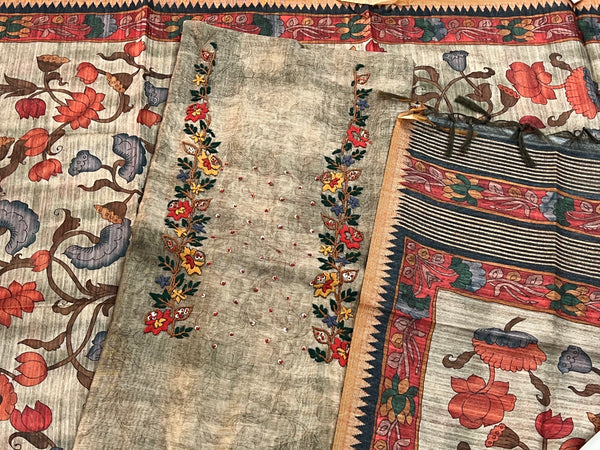 Chanderi Suit #greywithgreen embroidered