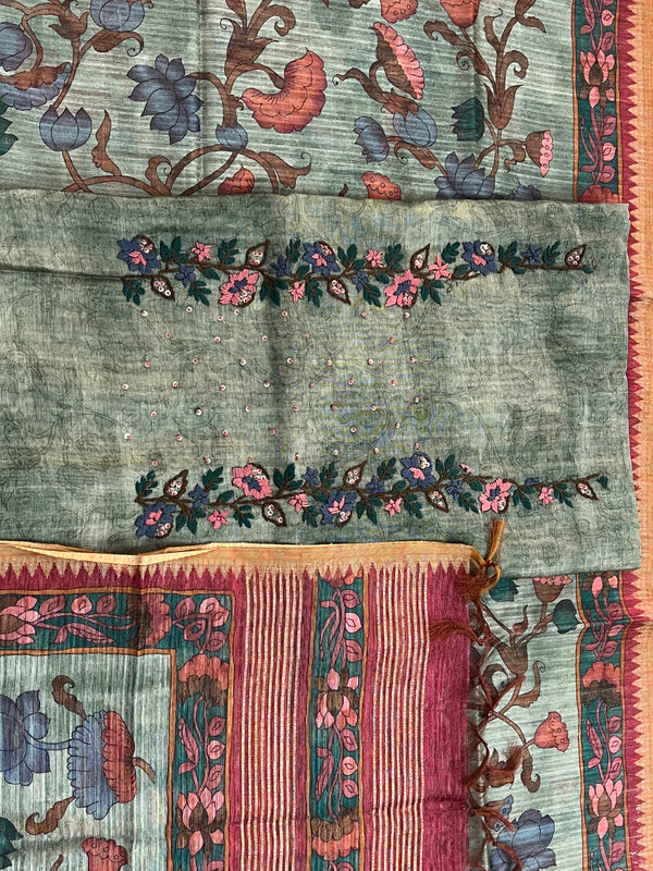 Chanderi Suit #greenwithpink embroidered