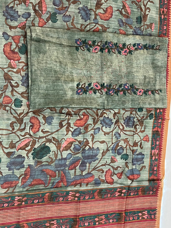 Chanderi Suit #greenwithpink embroidered