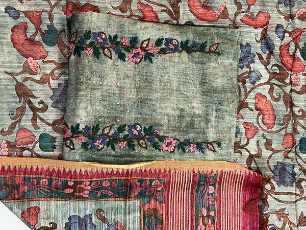 Chanderi Suit #greenwithpink embroidered