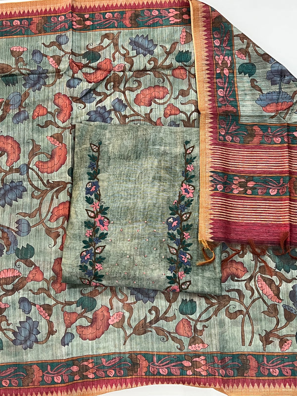 Chanderi Suit #greenwithpink embroidered