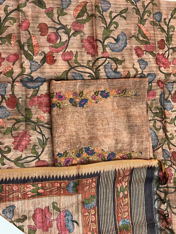 Chanderi Suit orangeblue embroidered