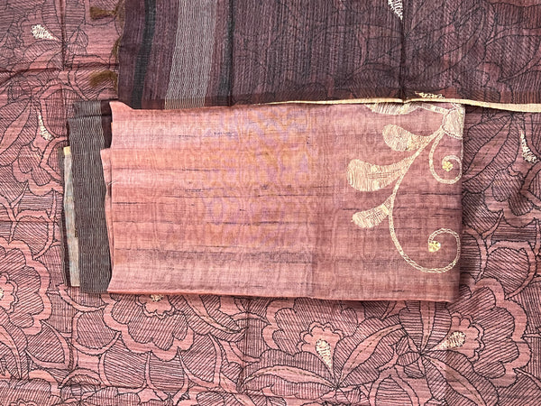 Chanderi Suit #peachblack embroidered