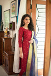 Haasna Red Unstitched Set of Top and Dupatta freeshipping - ekantastudio