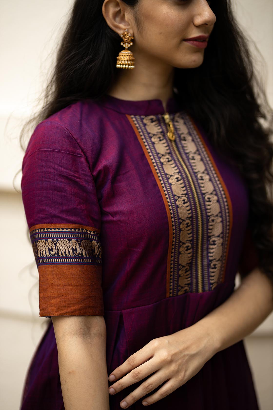 Designer Cotton Dresses For Women - Pure Narayanpet Cotton Maxi M / Magenta Designer Cotton Dresses For Women - Pure Narayanpet Cotton Maxi M / Magenta