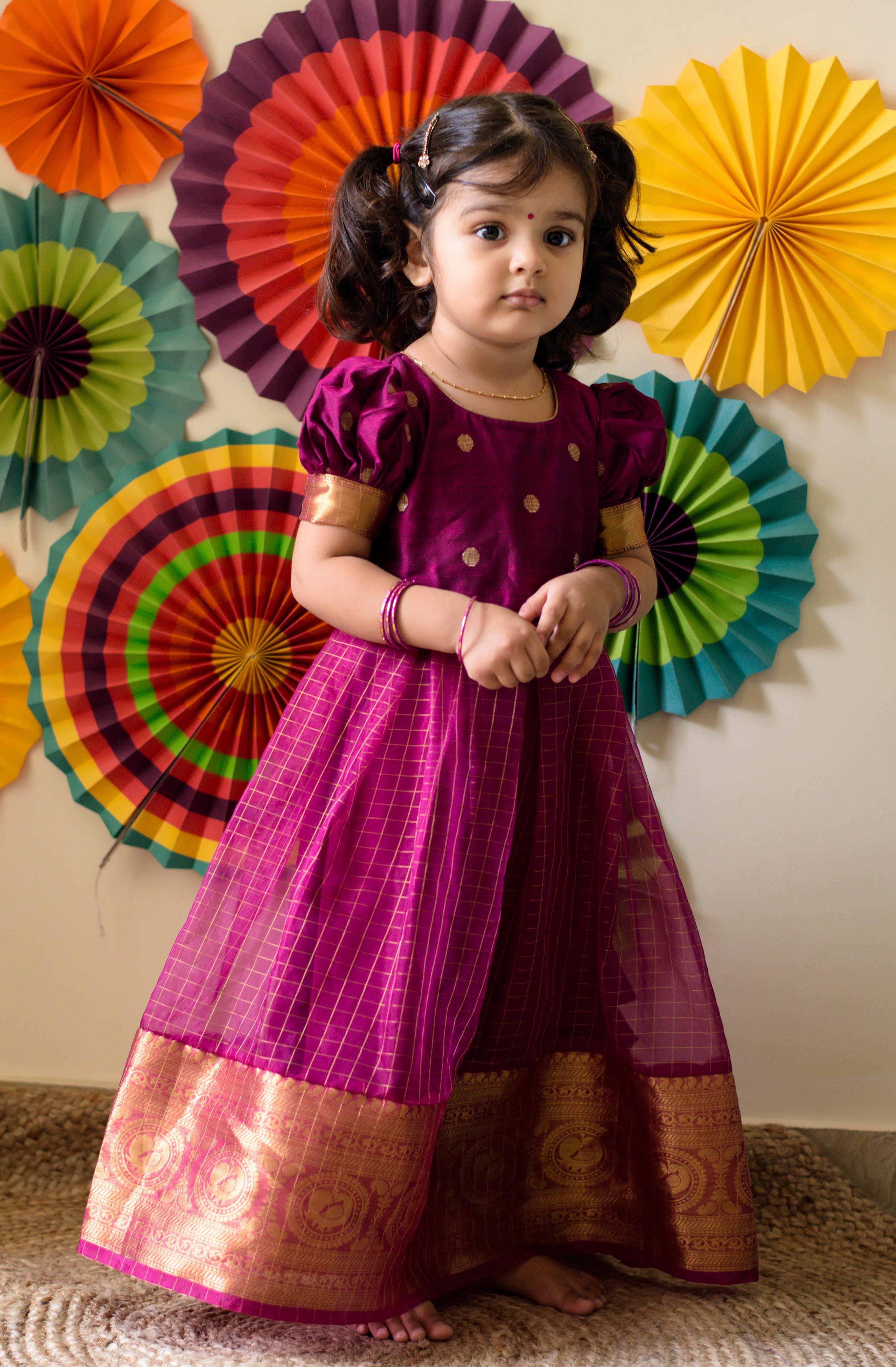 Custom Dress: Mommy & Baby Matching Pink Cutwork In Net Frock And Tissue  Saree – YOSA INSTYLE