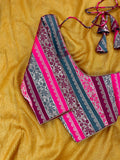 Dharshini Rani Pink Multicolour Banarasi Brocade blouse