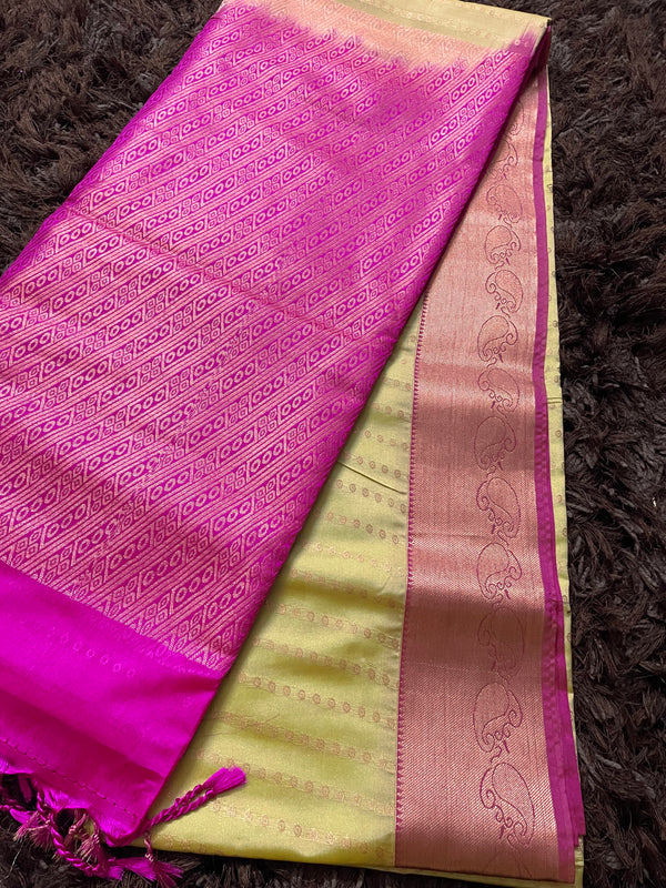 Sarita \ 02\ Light yellow Butti Saree With Rani Pink