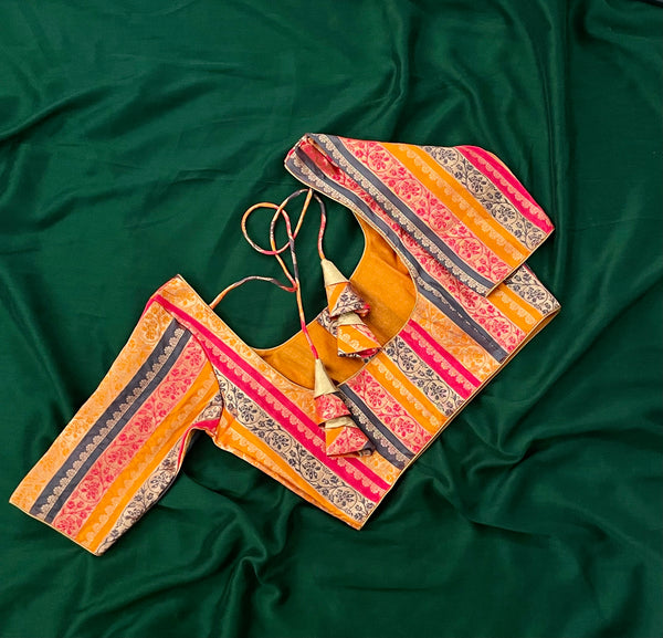 Dharshini Orange Multicolor Floral Brocade Blouse