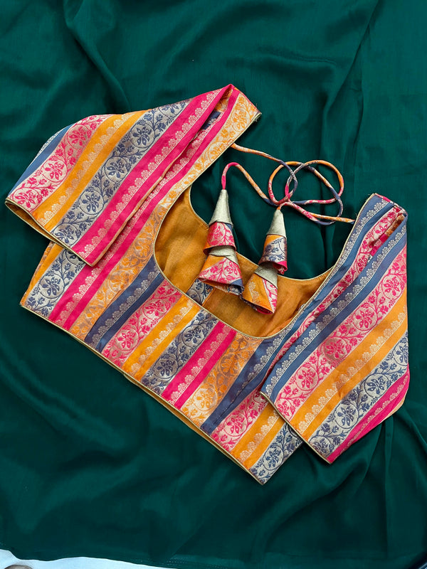 Dharshini Orange Multicolor Floral Brocade Blouse