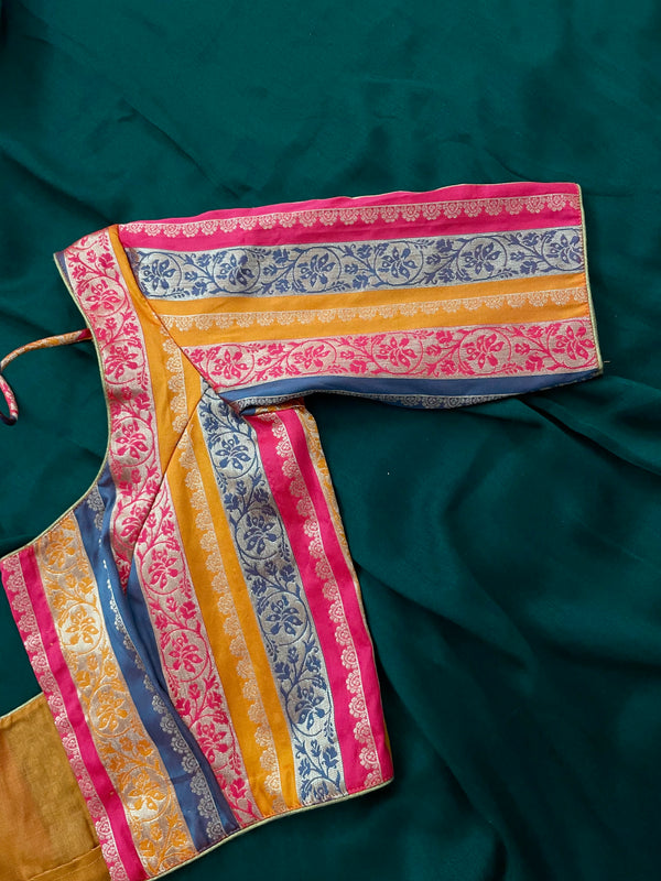 Dharshini Orange Multicolor Floral Brocade Blouse