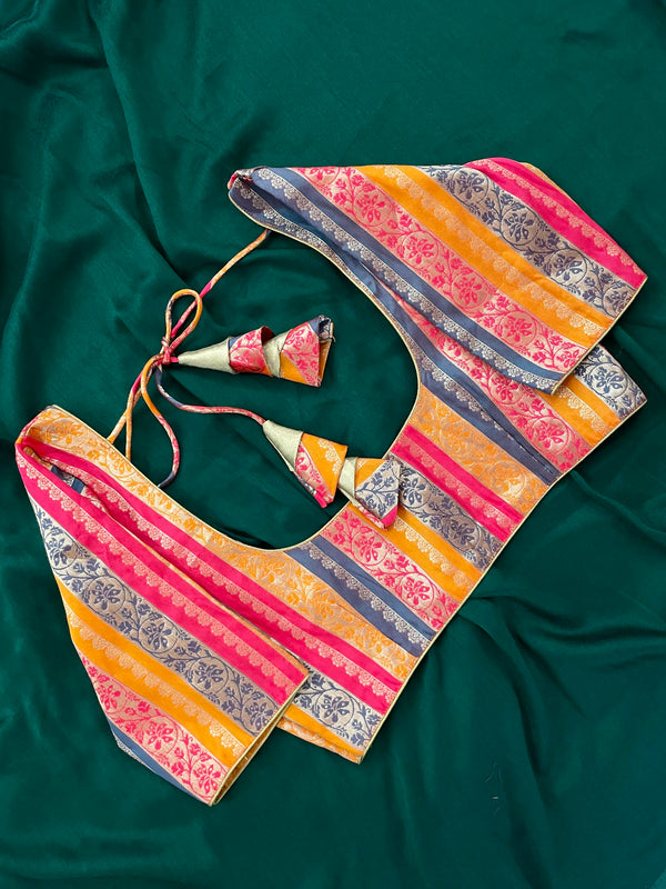 Dharshini Orange Multicolor Floral Brocade Blouse