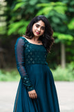 Buy the perfect ethnic georgette gown designed in India. Choose from a stylish dark green designer maxi dress perfect for parties. Explore our collection of Indo Western outfits for women now!