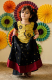 Yellow Floral Kalamkari with Black Chanderi Silk - Traditional Pavadai Sattai Online