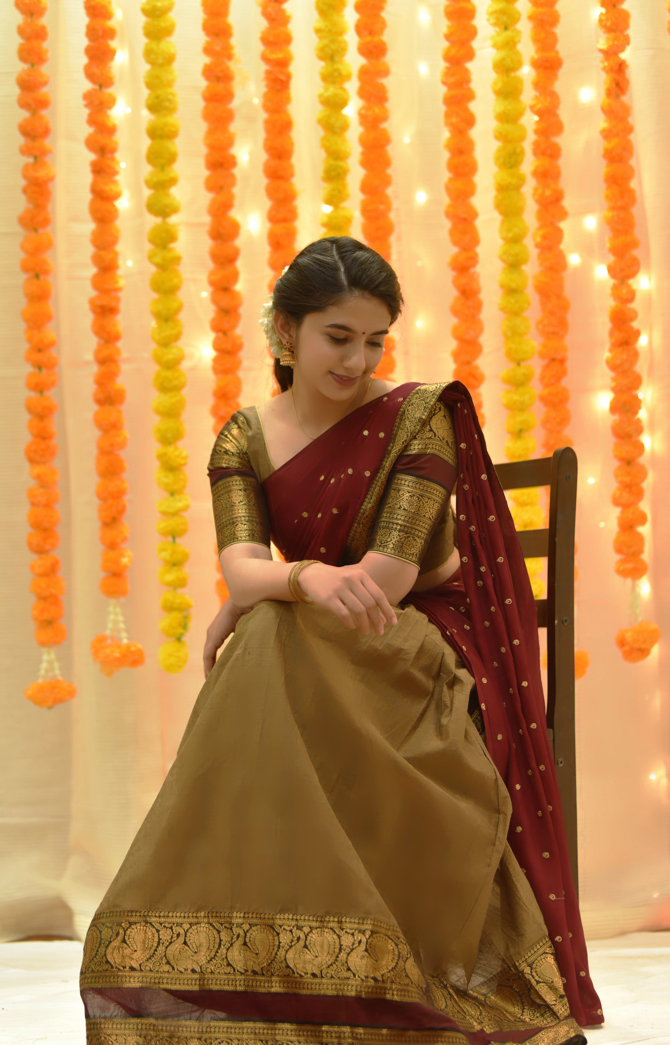 Explore our stunning collection of Indian traditional half sarees. Choose from ready-to-wear sarees, traditional off sarees, party wear sarees, fancy sarees, and more. Perfect for any special occasion or event. Shop new models and designs at unbeatable prices!